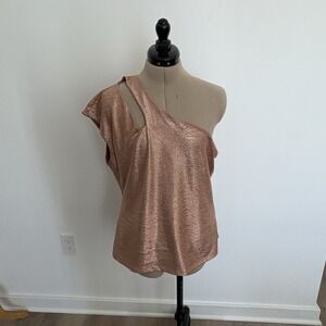 INC Womens Top Size XL Rose Gold Metallic Texture One Shoulder Stretchy